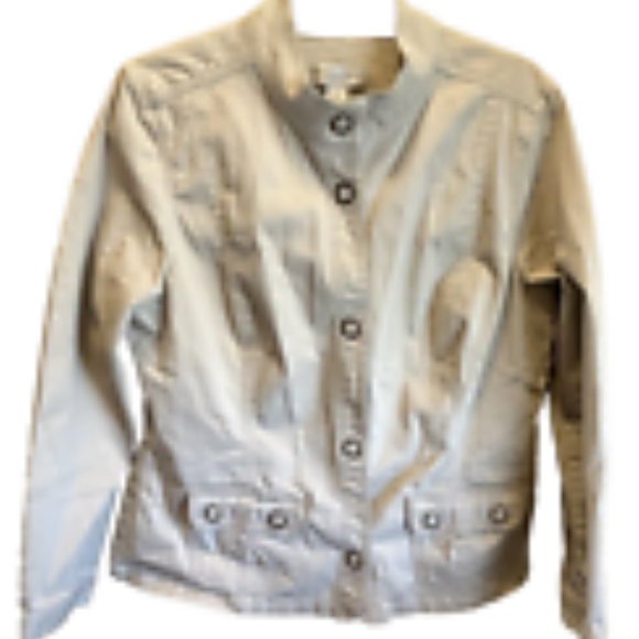 Christopher Banks Cotton Beige Jacket Sz Petite Large Snap Grommet Lace Pockets - Picture 1 of 15